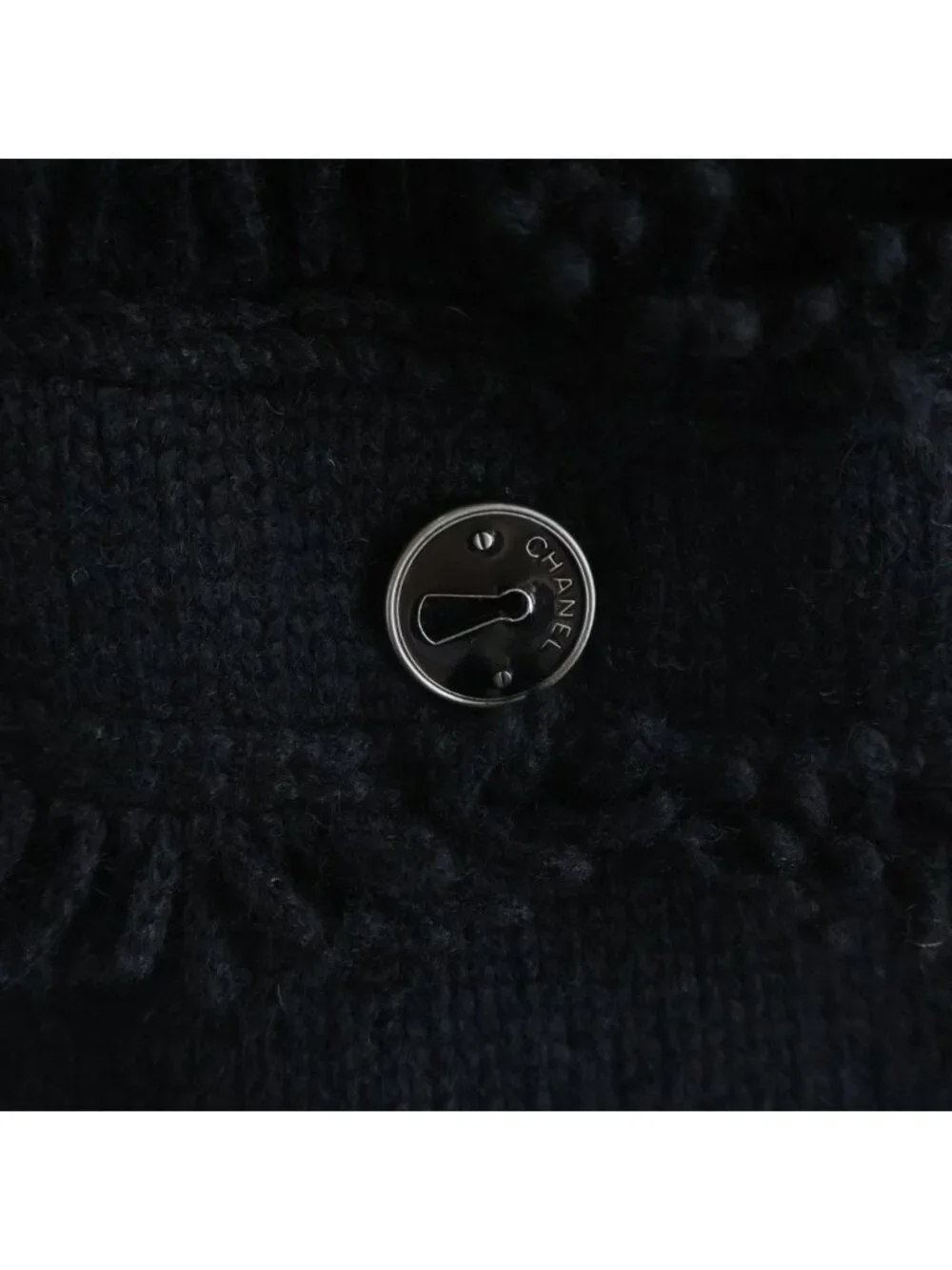 Chanel Boutique Vintage Hoodie CC Logo Button Keyhole Cardigan Fringe Jacket